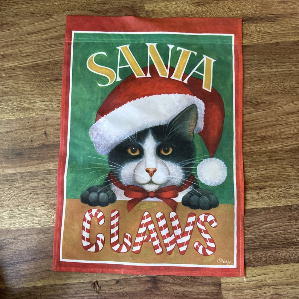Christmas Cat Santa Claws Flag Winter Yard Decor 13x18